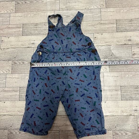 Vintage Infant Denim Overalls Candy Wrapper Print | Blue | 0-3 Months - Picture 7 of 7
